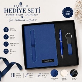 Kişiye Özel Lacivert Defter - Kalem ve Anahtarlık Seti