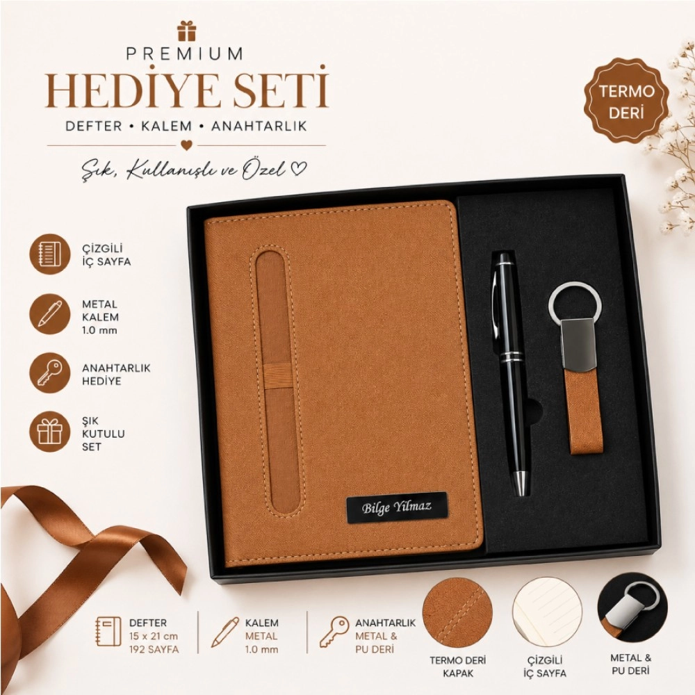 Kişiye Özel Taba Defter - Kalem ve Anahtarlık Seti